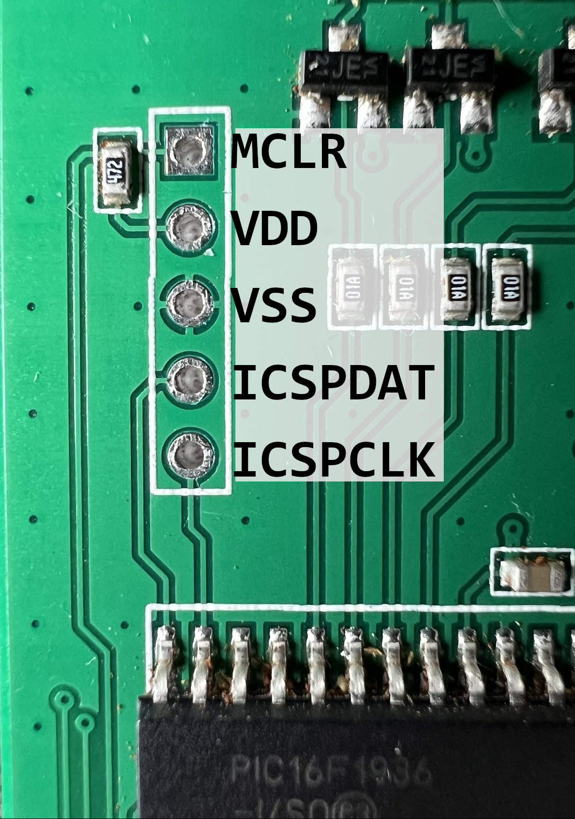 Pinout of the ICSP connector